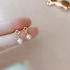 Geometric patterned pearl pendant earrings and stud earrings are versatile, fashionable, trendy, simple and elegant details Picture